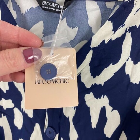 Bloom Chic NWT Notched Leopard Print Navy Cap Ruffle Sleeve Dress 14/16 - Picture 15 of 16
